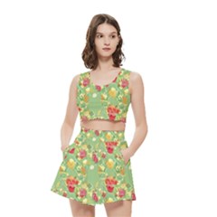 Retro 1880s Flowers Pattern 17 Women s Crop Top Pleated Skater Rave Skirt by violetheavensky