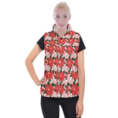 Poinsettia Pattern Seamless Pattern Christmas Xmas Women s Button Up Vest by Paksenen
