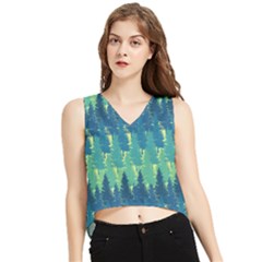 Christmas Trees Pattern Digital Paper Seamless V-neck Cropped Tank Top by Paksenen