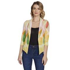 Citrus Fruit Healthy Vitamin Women s Draped Front 3/4 Sleeve Shawl Collar Jacket by Paksenen