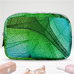 3d Leaves Texture Sheet Blue Green Make Up Pouch (small) by Cemarart