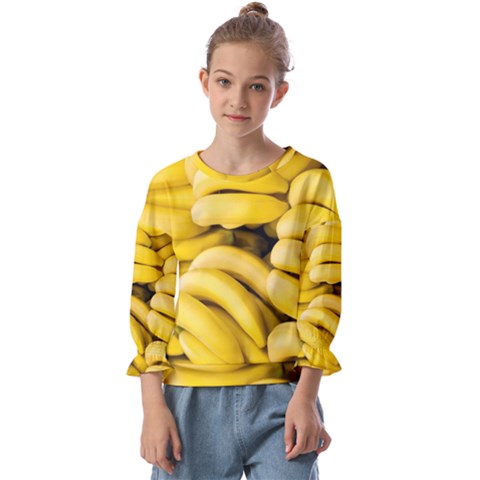 Bananas, Macro, Fruits, Ripe Bananas Kids  Cuff Sleeve Top by kyorashop23