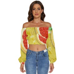 Fruit, Lemon Long Sleeve Crinkled Weave Crop Top by kyorashop23