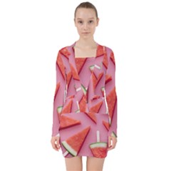 Fruits, Watermelon, Fruit V-neck Bodycon Long Sleeve Dress by kyorashop23