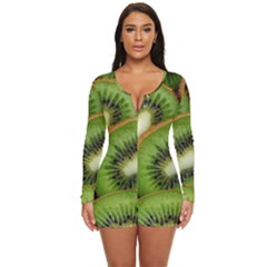 Kiwi Texture, Background With Kiwi, Fruits, Kiwi Long Sleeve Boyleg Swimsuit by kyorashop23