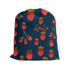 Strawberry Texture, Blue Background With Strawberries Drawstring Pouch (2xl) by kyorashop23