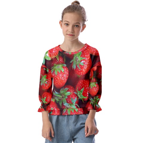 Strawberry, Berries, Fresh, Red Kids  Cuff Sleeve Top by kyorashop23
