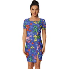 Grateful Dead Dancing Bears Pattern Fitted Knot Split End Bodycon Dress by Salmanaz77
