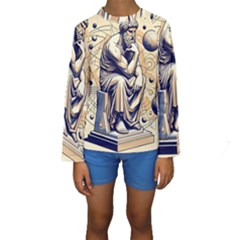 Thinker Sculpture Design Geometric Kids  Long Sleeve Swimwear by Salmanaz77
