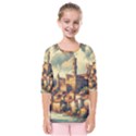 Village Houses Buildings Facade Kids  Quarter Sleeve Raglan T-Shirt View1