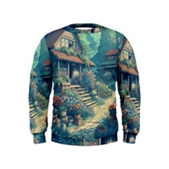 House Garden Building Flowers Kids  Sweatshirt by Salmanaz77