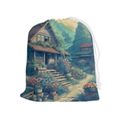 House Garden Building Flowers Drawstring Pouch (xl) by Salmanaz77