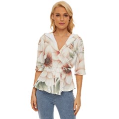 Floral Design Lightweight Drawstring Hooded Top by myclothy