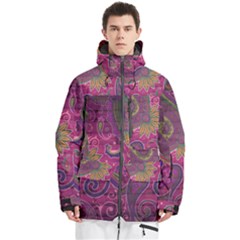 Abstract Purple Pattern Men s Multi Pockets Zip Ski And Snowboard Waterproof Breathable Jacket by Bedest