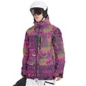 Abstract Purple Pattern Men s Multi Pockets Zip Ski and Snowboard Waterproof Breathable Jacket View2