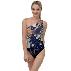 Japanese Wave Koi Illustration Pattern To One Side Swimsuit by Ndabl3x