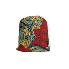 Pattern Shape Colorful Flower Leaves Drawstring Pouch (medium) by Posterlux