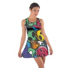 Funky Alien Pattern Abstract Colourful Drawing Cotton Racerback Dress by Posterlux