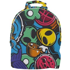 Funky Alien Pattern Abstract Colourful Drawing Mini Full Print Backpack by Posterlux