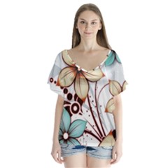 Flowers Flowers Pattern V-neck Flutter Sleeve Top by Posterlux