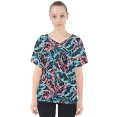 Leaves Pattern Patterns Colorful V-neck Dolman Drape Top by Posterlux