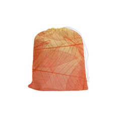 Abstract Texture Of Colorful Bright Pattern Of Transparent Leaves Of Orange And Yellow Color Drawstring Pouch (medium) by Posterlux