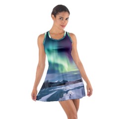 Northern Lights Aurora Night Nature Cotton Racerback Dress by Posterlux