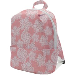 Lace White Ornamental Textile Zip Up Backpack by Paksenen