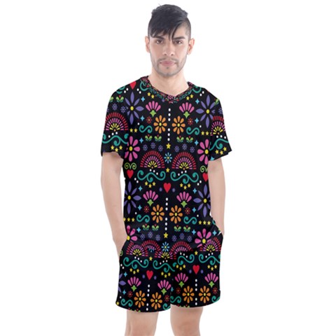 Mexican Folk Art Seamless Pattern Colorful Men s Mesh T-shirt And Shorts Set by Paksenen