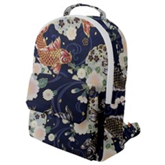 Japanese Wave Koi Illustration Pattern Flap Pocket Backpack (small) by Ndabl3x