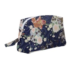 Japanese Wave Koi Illustration Pattern Wristlet Pouch Bag (medium) by Ndabl3x