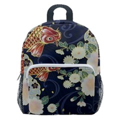Japanese Wave Koi Illustration Pattern Kids  Age 5-10 Lightweight School Backpack With Side Pockets by Ndabl3x