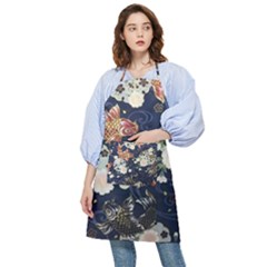 Japanese Wave Koi Illustration Pattern Pocket Apron by Ndabl3x