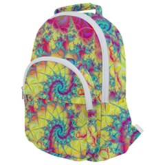 Fractal Spiral Abstract Background Vortex Yellow Rounded Multi Pocket Backpack by Ket1n9