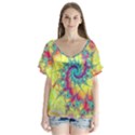 Fractal Spiral Abstract Background Vortex Yellow V-Neck Flutter Sleeve Top View1