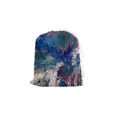 Blue Feathers And Flames Drawstring Pouch (small) by kaleidomarblingart