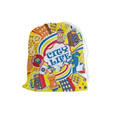 Colorful City Life Horizontal Seamless Pattern Urban City Drawstring Pouch (large) by Bedest