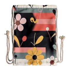  Minimalist Pattern With Simple Lines,flower And Shapes, Creating A Clean And Modern Drawstring Bag (large) by myclothy