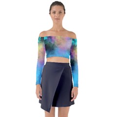 Smokescreen Long Sleeve Off Shoulder Crop Top by pollyparadiseartshop