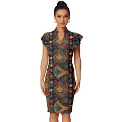 Tribal Chic Vintage Frill Sleeve V-neck Bodycon Dress by pollyparadiseartshop
