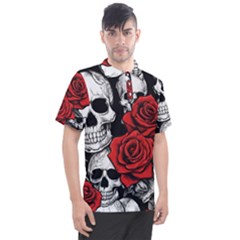 Roses And Skulls Men s Polo T-shirt by pollyparadiseartshop