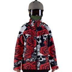 Roses And Skulls Men s Zip Ski And Snowboard Waterproof Breathable Jacket by pollyparadiseartshop