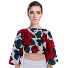 Roses Tie Back Butterfly Sleeve Chiffon Top by pollyparadiseartshop