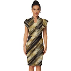 Gold Rush Vintage Frill Sleeve V-neck Bodycon Dress by pollyparadiseartshop