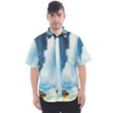 Delicate Watercolor Painting Surreal Oasis Scene With Intense Dramatic Lighting Men s Short Sleeve Shirt View1