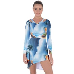 Delicate Watercolor Painting Surreal Oasis Scene With Intense Dramatic Lighting Asymmetric Cut-out Shift Dress by pollyparadiseartshop