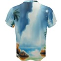 Delicate Watercolor Painting Surreal Oasis Scene With Intense Dramatic Lighting Men s Cotton T-Shirt View2