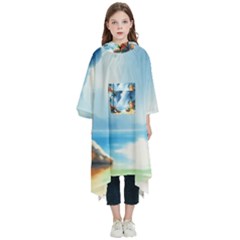 Delicate Watercolor Painting Surreal Oasis Scene With Intense Dramatic Lighting Kids  Hooded Rain Ponchos by pollyparadiseartshop