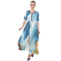 Delicate Watercolor Painting Surreal Oasis Scene With Intense Dramatic Lighting Waist Tie Boho Maxi Dress by pollyparadiseartshop