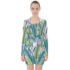 Illustrations Plants Nature Leaves V-neck Bodycon Long Sleeve Dress by Salmanaz77